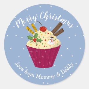 Sticker Rond fêtes muffin cupcake père Noël emballage cadeau
