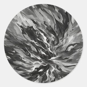 Sticker Rond Feu Abstrait Et Fumée En Noir Et Blanc