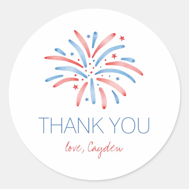 Sticker Rond Feu d'artifice 4 juillet Anniversaire (Devant)