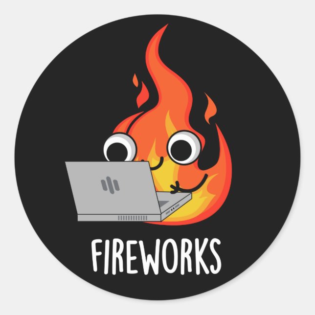 Sticker Rond Feu d'artifice Funky Fire Flame Pun Dark BG (Devant)