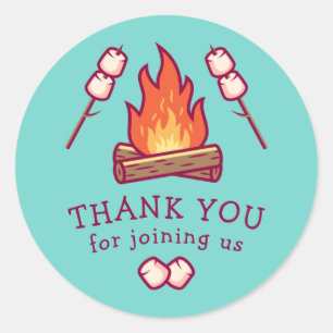 Sticker Rond Feu de camp et Marshmallow