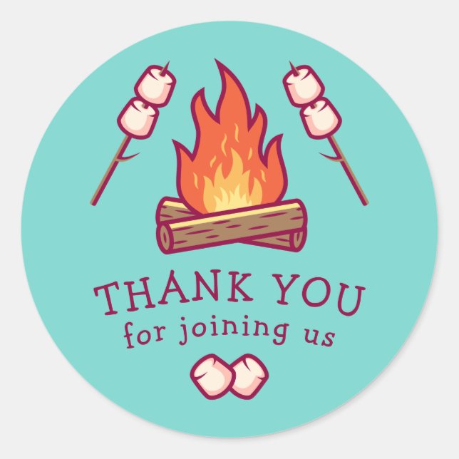 Sticker Rond Feu de camp et Marshmallow (Devant)