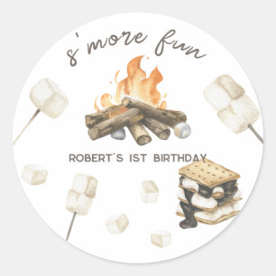 Sticker Rond Feu de camp S'more aquarelle 1er anniversaire
