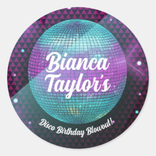 Sticker Rond Feu Disco violet et rose fête d'anniversaire