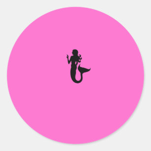 Sticker Rond Feu d'océan_Sirène noire sur rose