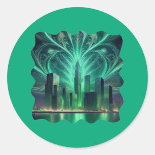 Sticker Rond Feu D'Oeuvre Fractal Sur La Ville