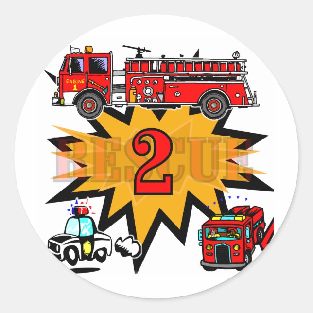 Sticker Rond Feu et Secourir 2ème Anniversaire Tshirts et cadea (Devant)