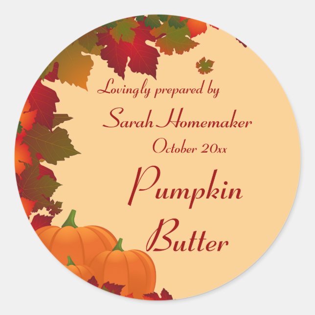 Sticker Rond Feuillage d'automne avec canne ronde Citrouille (Devant)