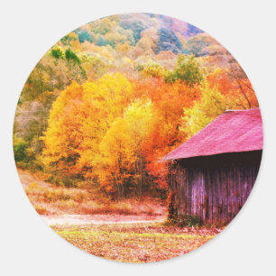 Sticker Rond Feuillage d'automne Tabac Grange Nature 