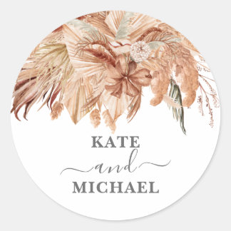Sticker Rond Feuillage d'herbe de Pampas aux palmiers tropicaux