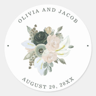 Sticker Rond Feuillage et floral Mariage vert Sage