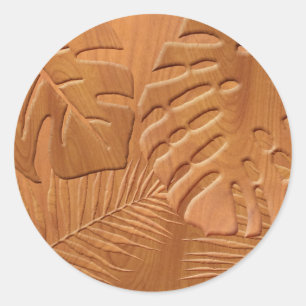 Sticker Rond Feuillages en bois sculpté Imprimer