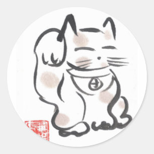 Sticker Rond Feuille chanceuse d'autocollant de chat