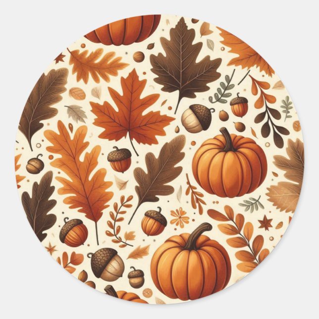 Sticker Rond feuille/citrouille/cavernes Automne (Devant)