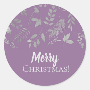 Sticker Rond Feuille d'Argent Violet Lilas Fête Botanique de Fê