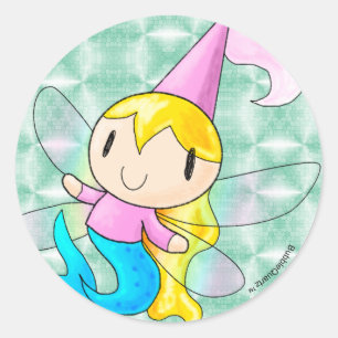 Sticker Rond Feuille d'autocollant de la princesse fée de sirèn
