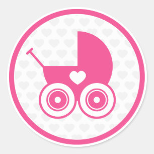 Sticker Rond Feuille d'autocollant d'icône de poussette rose