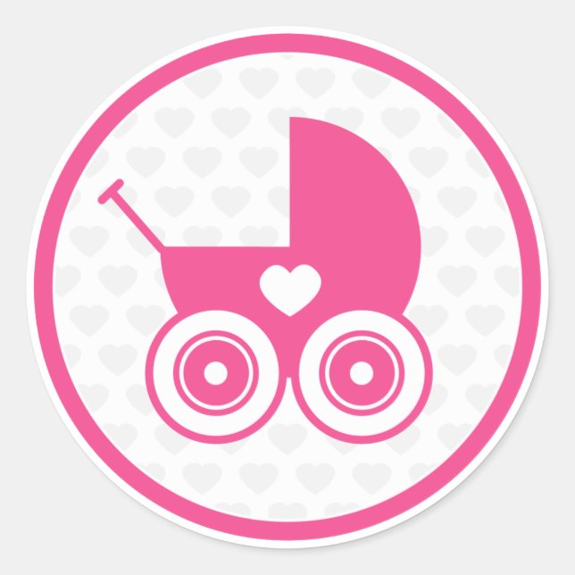 Sticker Rond Feuille d'autocollant d'icône de poussette rose (Devant)