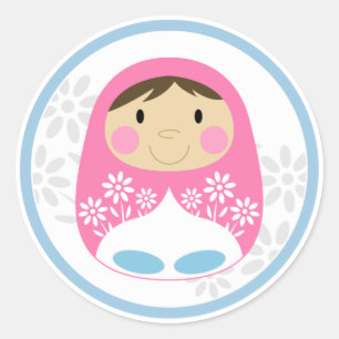 Sticker Rond Feuille d'autocollant rose pâle russe