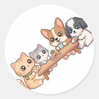 Sticker Rond Feuille d'autocollants de chats et chiens Kawaii m