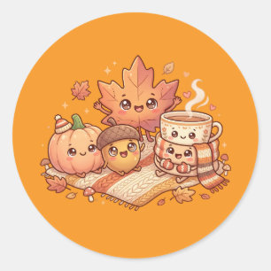 Sticker Rond Feuille d'autocollants de jolis amis d'automne