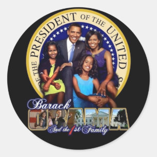 Sticker Rond Feuille de FAMILLE d'OBAMA-1ST d'autocollants
