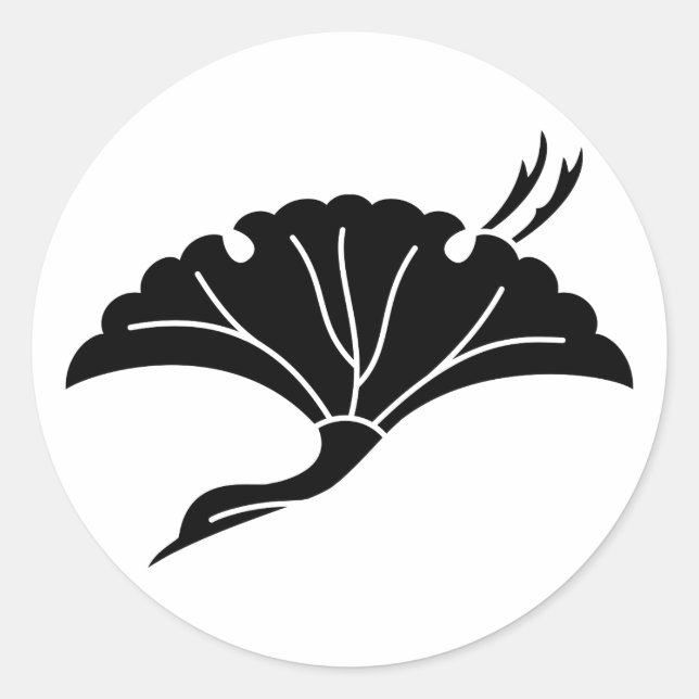 Sticker Rond Feuille de ginkgo en forme de grue (Devant)