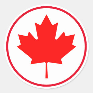 Sticker Rond Feuille de Maple Canadienne Rouge Blanc Lumineuse