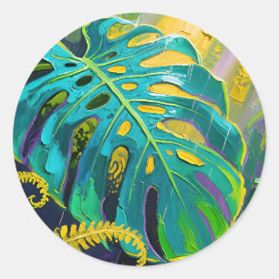 Sticker Rond Feuille de Monstera Jungle Pluie