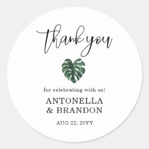 Sticker Rond Feuille de Monstera verte Mariage