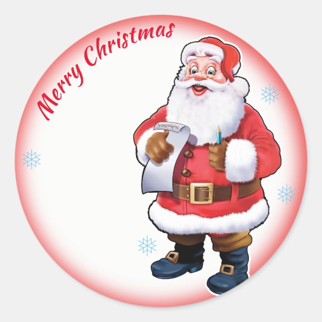 Sticker Rond Feuille de Noël Jolly Père Noël (Devant)