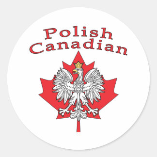 Sticker Rond Feuille d'érable avec Canadien Polonais