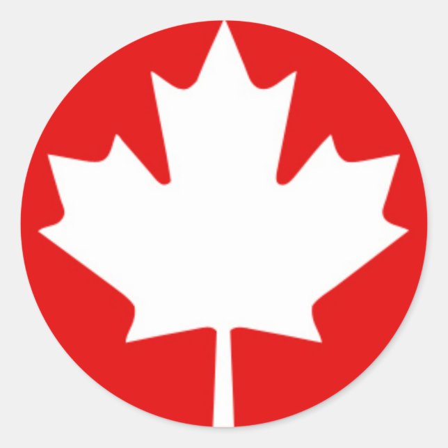Sticker Rond Feuille d'érable blanche sur Arrière - plan rouge (Devant)
