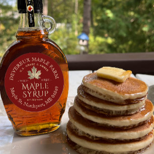 Sticker Rond Feuille d'érable en or au sirop d'érable sur Étiqu