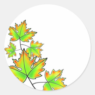 Sticker Rond Feuille d'érable, feuilles rouges jaunes verts