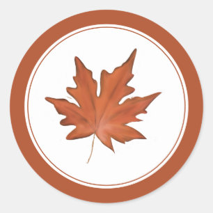 Sticker Rond Feuille d'érable rouge simple d'automne
