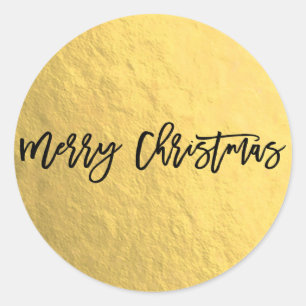Sticker Rond Feuille d'Or Brillant Écriture Moderne Fêtes Noël