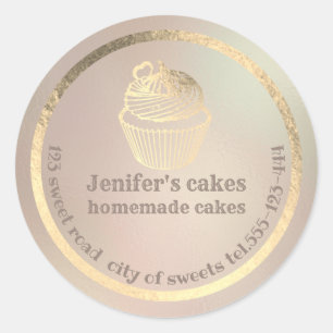 Sticker Rond Feuille d'or cupcakes maison et gâteries emballag