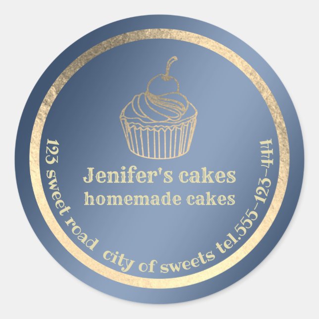 Sticker Rond Feuille d'or cupcakes maison et gâteries emballage (Devant)