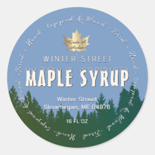 Sticker Rond Feuille d'or de la forêt verte Sirop d'érable à fe