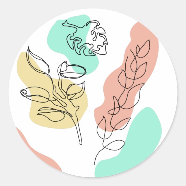 Sticker Rond Feuille esthétique florale design abstrait (Devant)