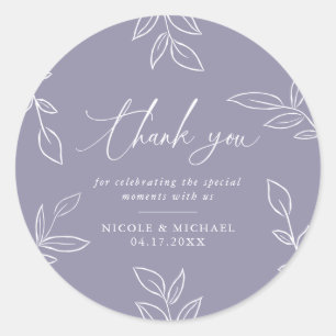Sticker Rond Feuille Merci Mariage élégant violet doux