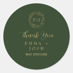 Sticker Rond Feuille minimale   Mariage de monogramme officiel 