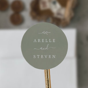 Sticker Rond Feuille minimale   Sage Green Mariage Enveloppe Ph