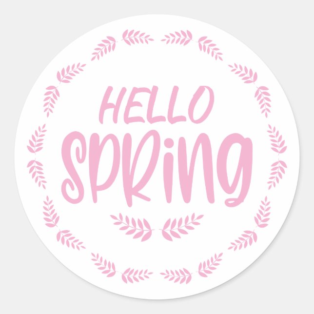 Sticker Rond Feuille Rose Bonjour Printemps (Devant)