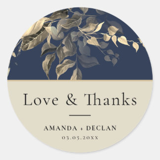 Sticker Rond Feuille sauvage Blue Floral Mariage
