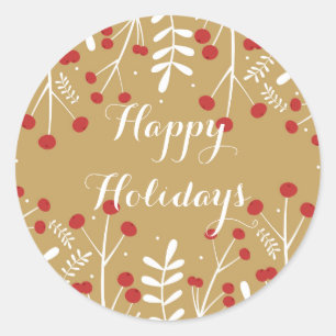 Sticker Rond Feuilles blancs & Berries Gold Holiday Favoriser