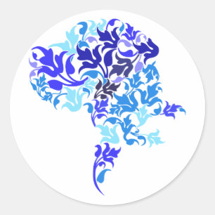 Sticker Rond Feuilles bleues Grand Danois