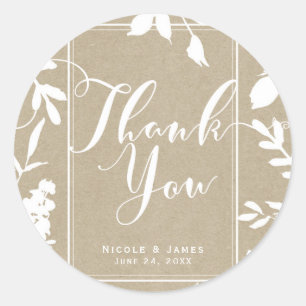 Sticker Rond Feuilles botaniques blancs Simple mariage rustique