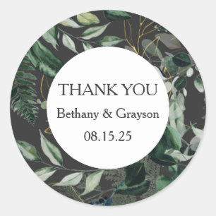 Sticker Rond Feuilles botaniques Mariage en faveur Classic Roun